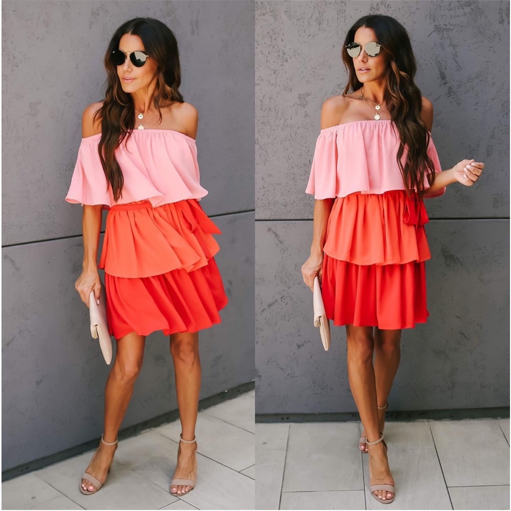 VICI Dancing Darlin' Off The Shoulder Tiered Tie Dress